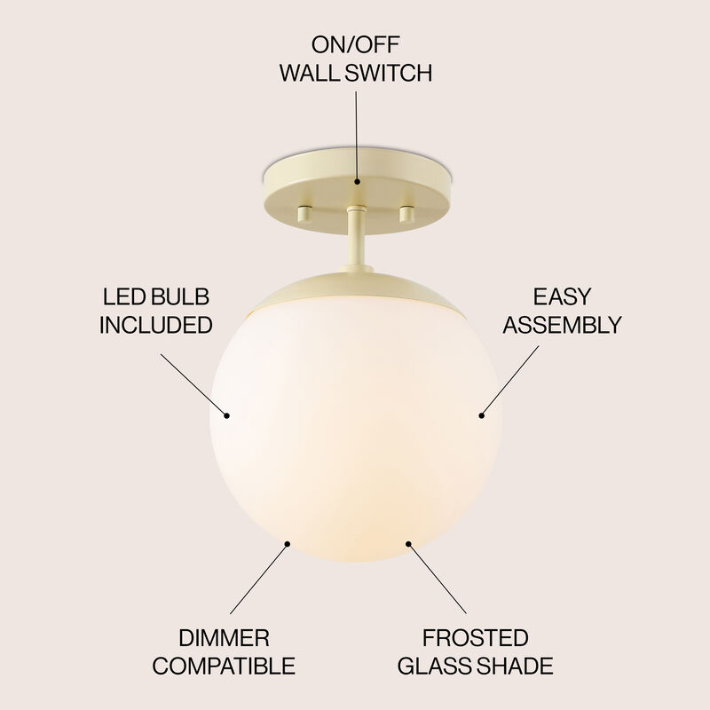 Marcel 1-Light Bohemian Farmhouse Iron/Frosted Glass LED Semi Flush Mount