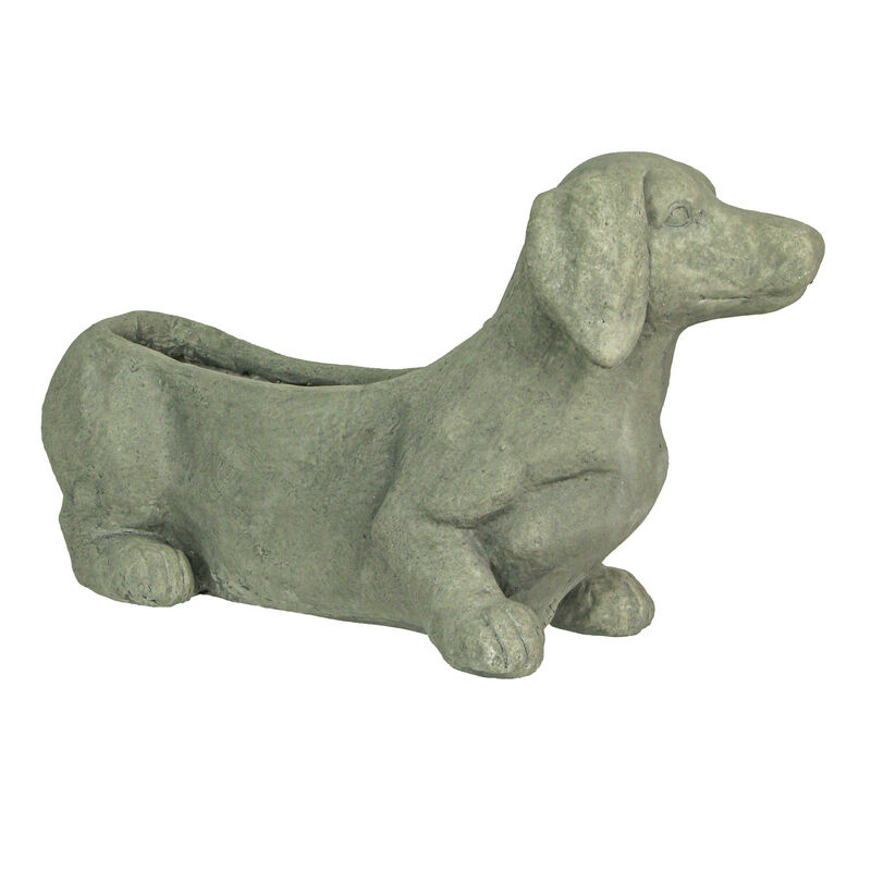 Rustic Distressed Grey Stone Finish Dachshund Dog Indoor Outdoor Planter Pot image number 2