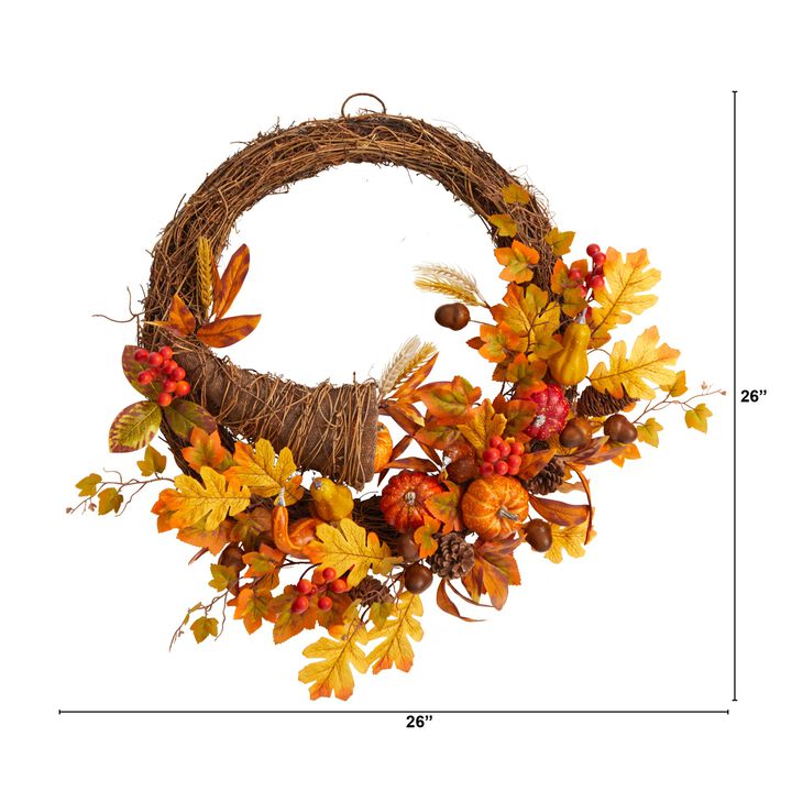 HomPlanti 26" Autumn Artificial Cornucopia Fall Wreath