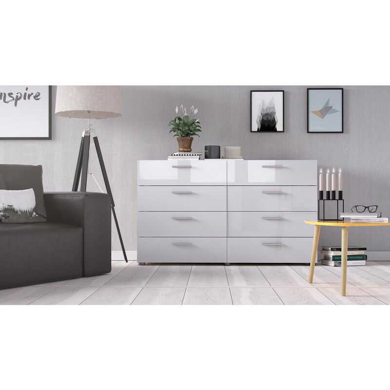 Tvilum Austin 8 Drawer Double Dresser, Oak Structure/White High Gloss