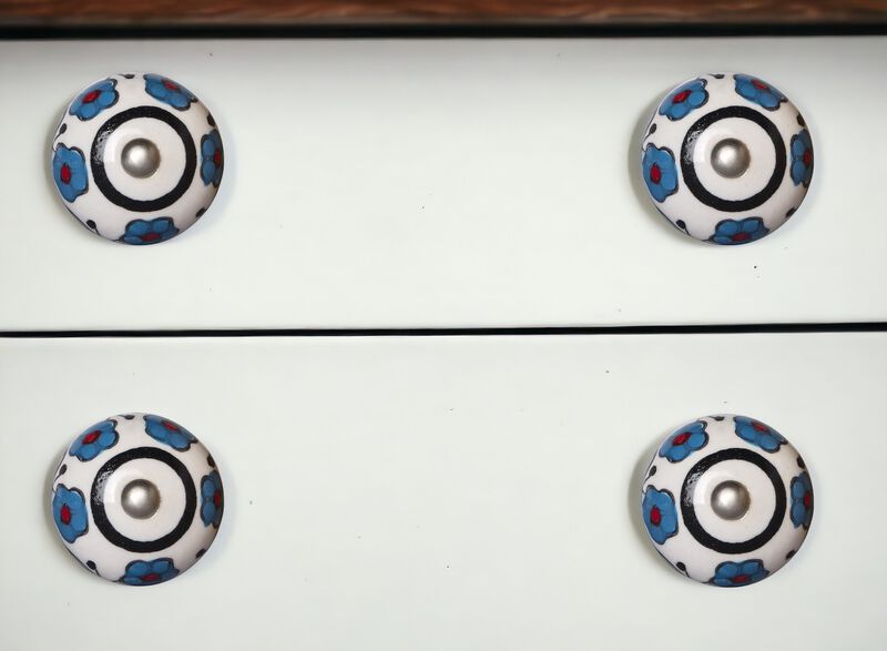 HomeRoots Set of Eight Blue And White Ceramic And Metal Drawer Pull Knobs image number 1