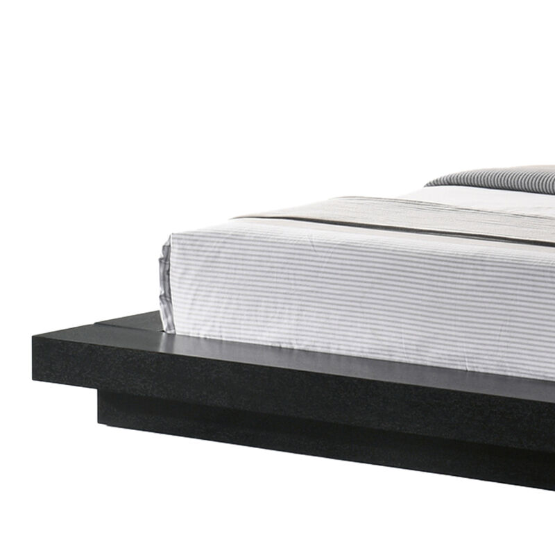 Nia King Platform Bed, White Faux Leather Upholstery Black Nightstands