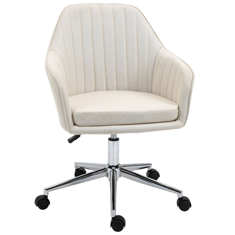 Beige Vanity Chair: Velvet Scallop Shape Swivel Office Chair