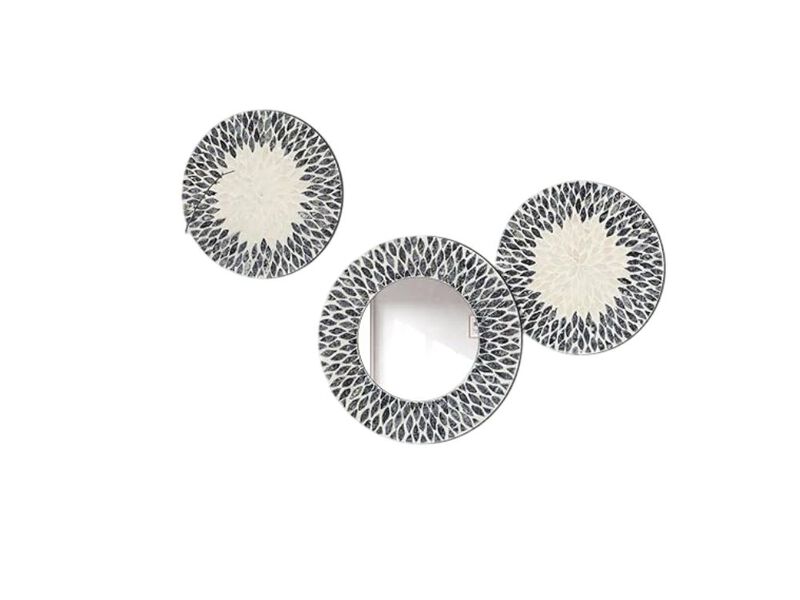 3PCS Mother of Pearl Wall Mirrors &ndash; Handmade Black & White Geometric Art