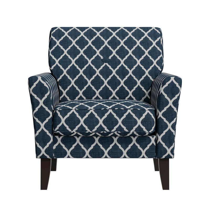 HL Home Furnishings Alex Transitional Flared Arm Armchair in Blue Trellis