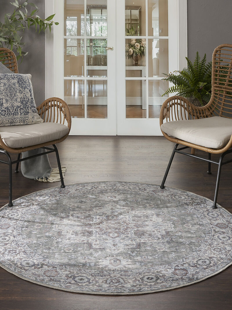 Machine Washable Series 1 SR101 Ivory/Gray 5'3" x Round Rug