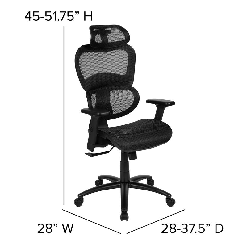 LO Ergonomic Mesh Office Chair with 2-to-1 Synchro-Tilt, Adjustable Headrest, Lumbar Support, and Adjustable Pivot Arms in Black image number 3