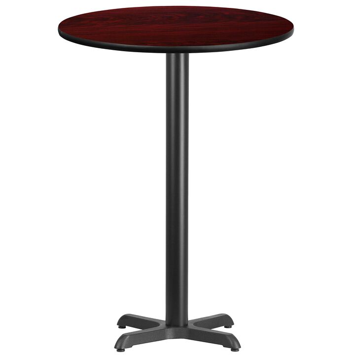 Flash Furniture 30'' Round Mahogany Laminate Table Top with 22'' x 22'' Bar Height Table Base