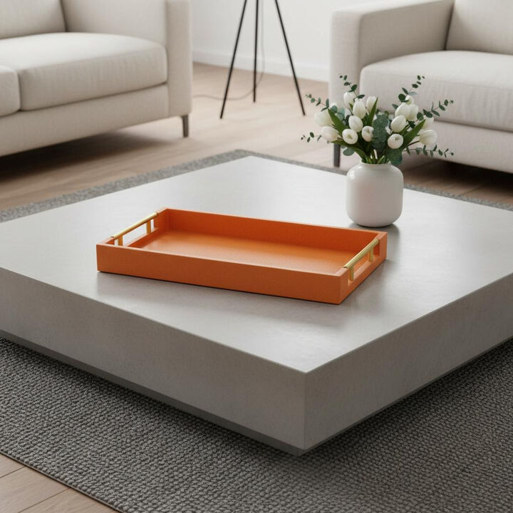 HomeRoots 16" Orange And Gold Faux Shagreen Handmade Serving Tray With Handles