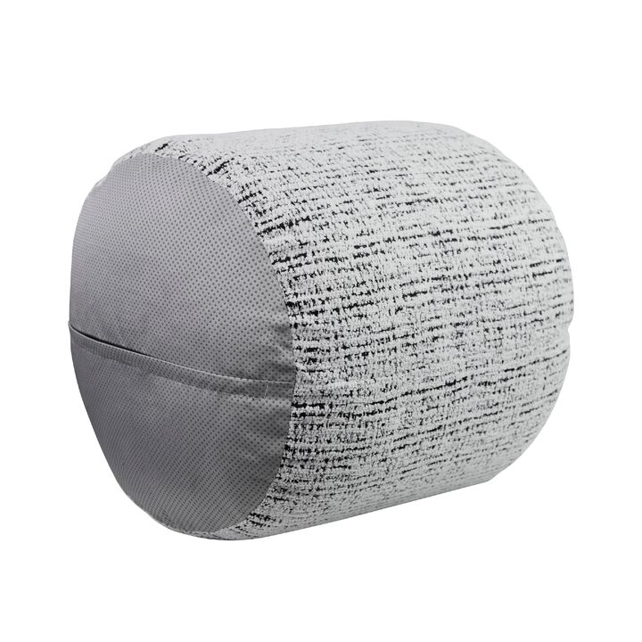 Modern Pouf Ottoman, Light Gray Soft Textured Chenille, 16 Inch Round