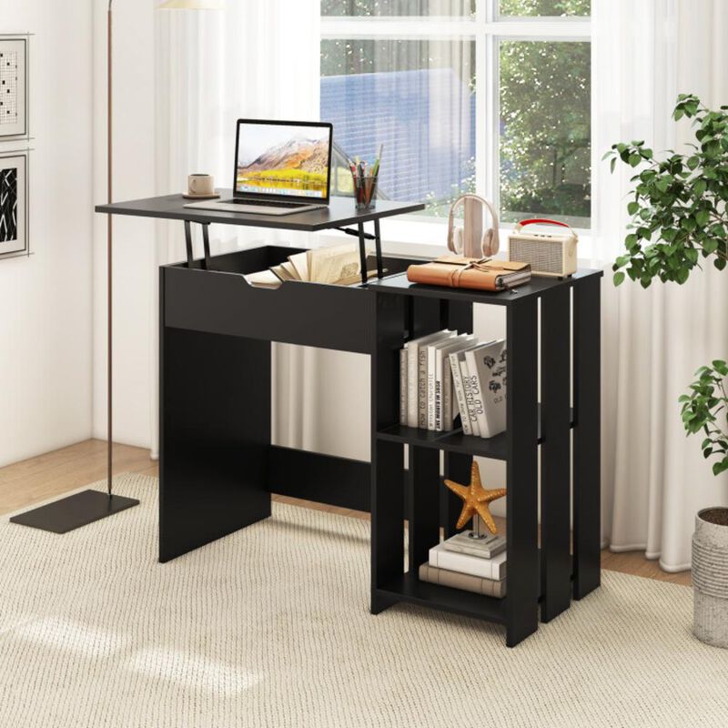 Hivvago Space Saving Computer Desk with Hidden Compartment and Open Storage Shelves