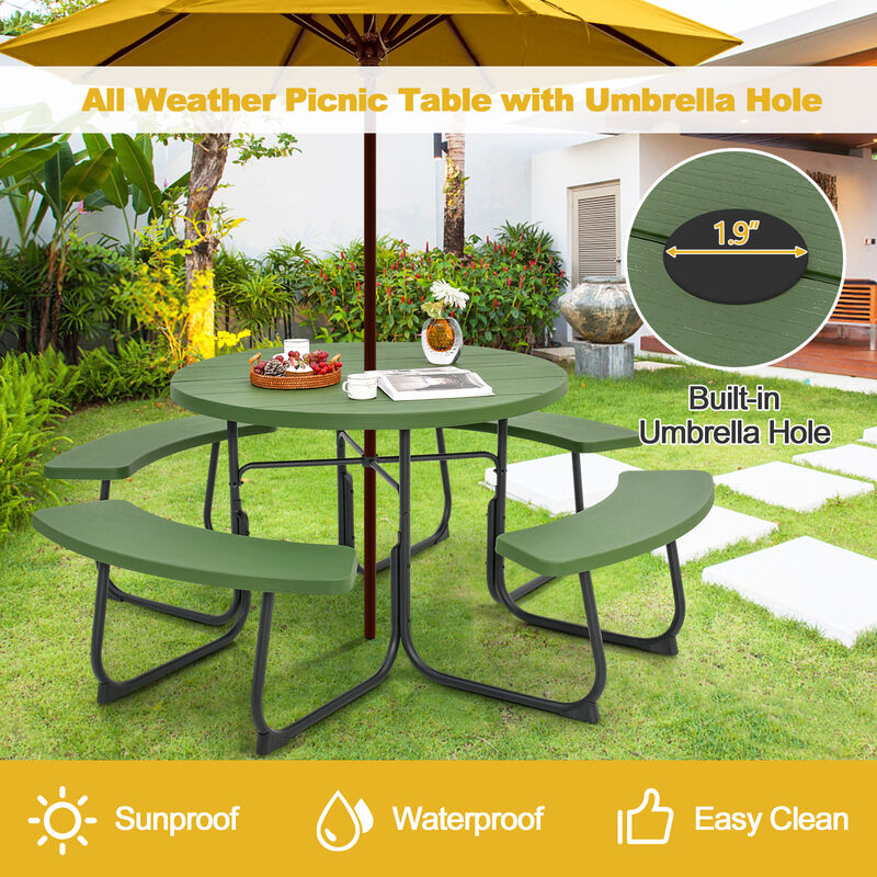 8-Person Outdoor Picnic Table and Bench Set with Umbrella Hole