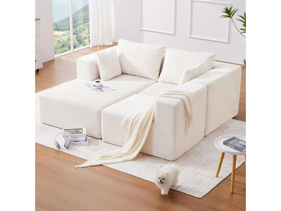 107" Modular Sectional Sofa L Shaped Cloud Couch Beige Boneless Chaise Living Room