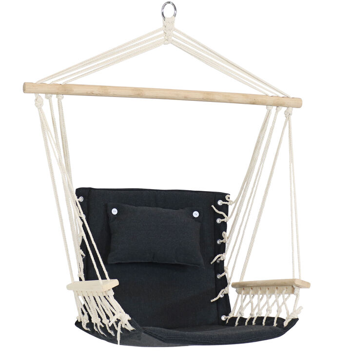 Sunnydaze Polycotton Padded Hammock Chair with Spreader Bar - Storm