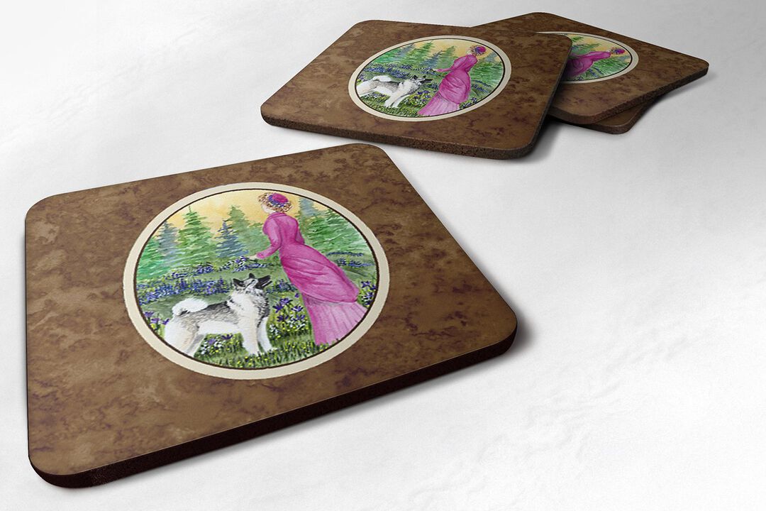 Caroline's Treasures SS8154FC Lady with Her Norwegian Elkhound Foam Coasters (Set of 4), 3.5 H x 3.5 W, Multicolor
