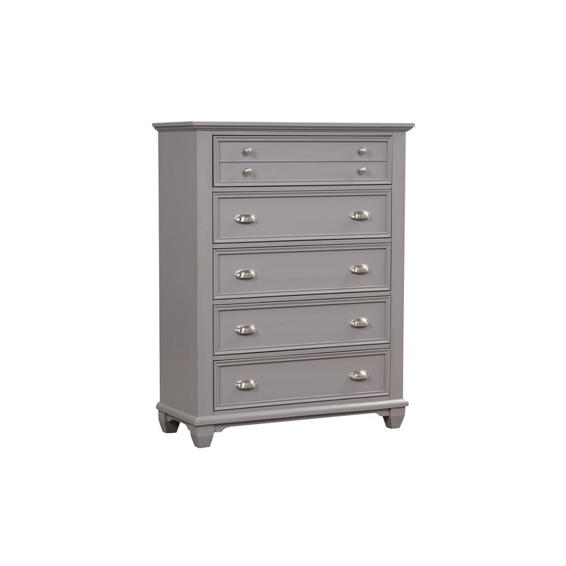 Limi Tall Dresser Chest, 5 Drawers, Light Gray Solid Acacia Wood - Benzara