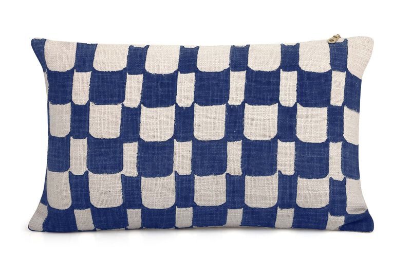 Checkered Block Printed Lumbar Pillow - Cover Only