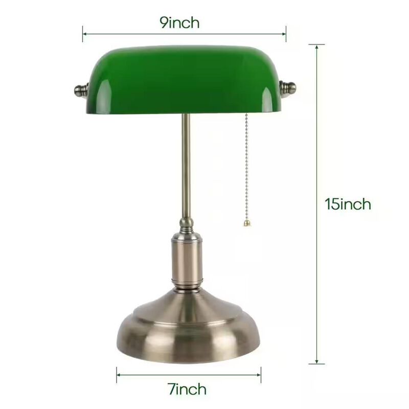 Hivvago Antique Brass Bankers Lamp Desk Light Table Lamp with Green Glass Shade