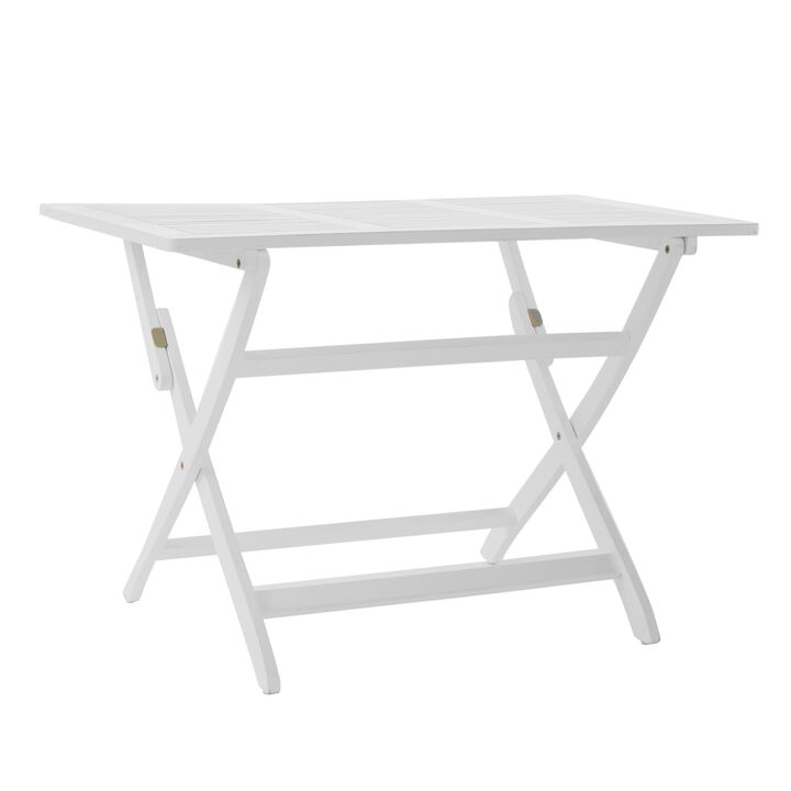 Cami Outdoor Foldable Dining Table, Rectangular 44 Inch, White Wood - Benzara