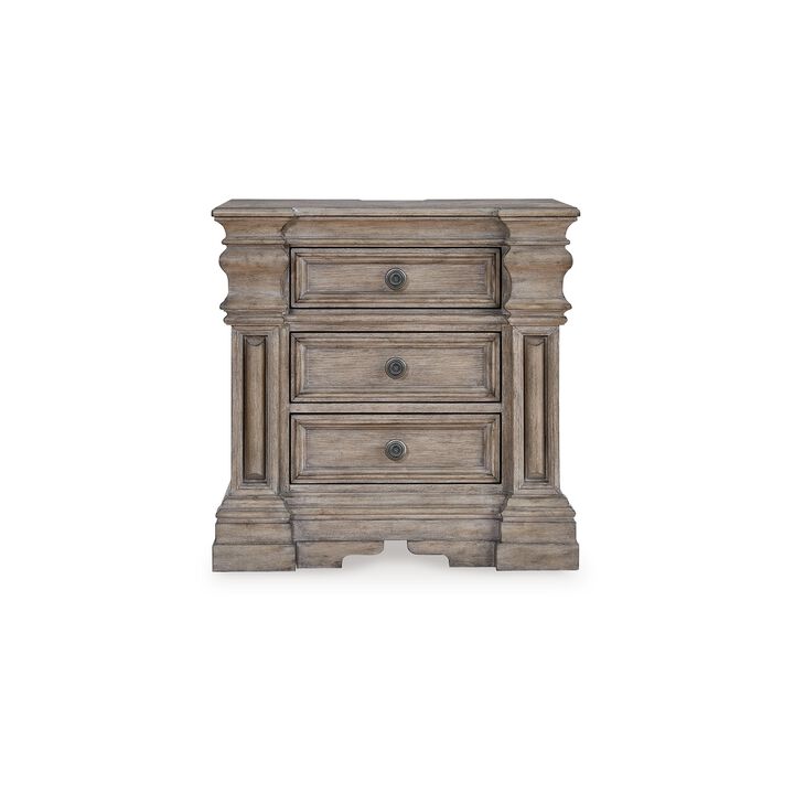 Blaie Nightstand, 3 Drawer, 29 inch, Taupe Brown Solid Hardwood Finish - Benzara