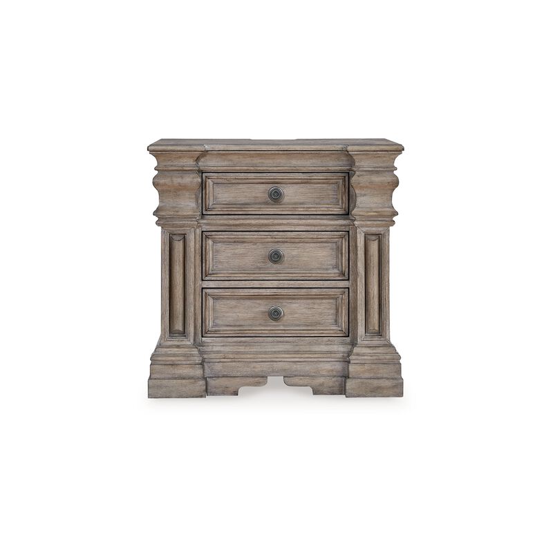 Blaie Nightstand, 3 Drawer, 29 inch, Taupe Brown Solid Hardwood Finish - Benzara