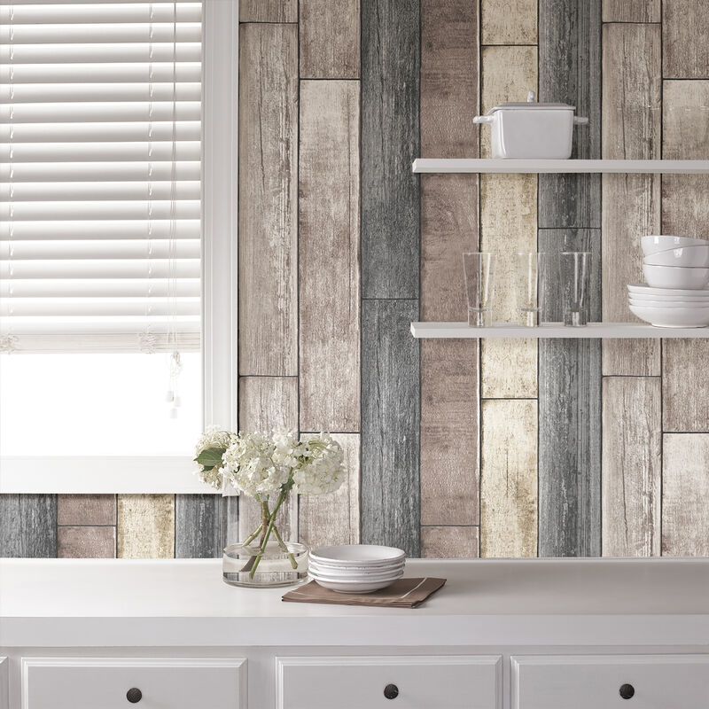 Emory Multicolor Reclaimed Wood Plank Peel & Stick Wallpaper image number 2