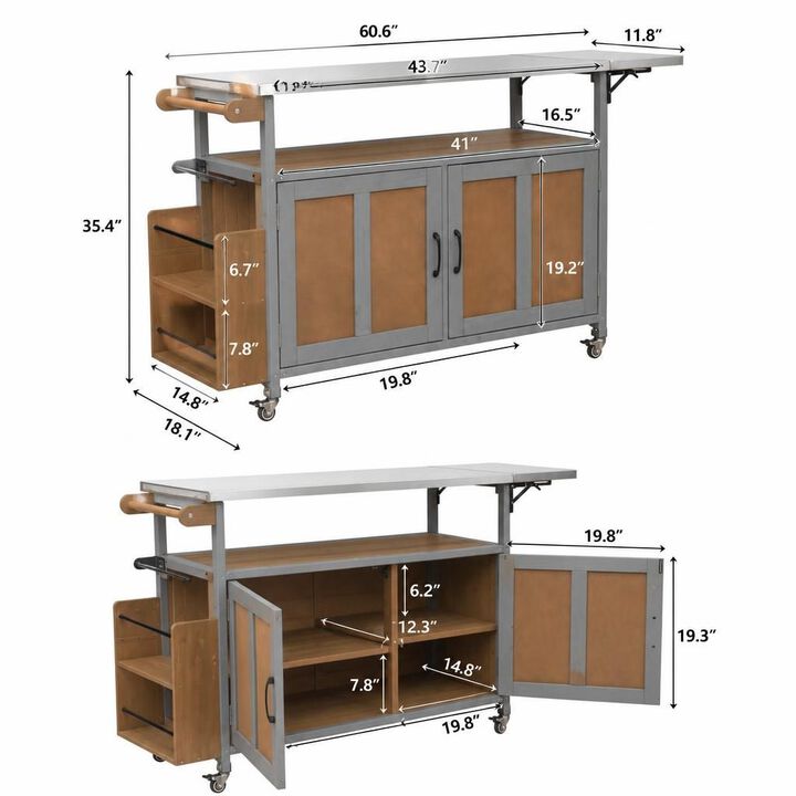ELEMENT ACE Portable Foldable Outdoor Kitchen Island Mobile Patio Kitchen Cart with Lockable Wheels, Storage Cabinet and Towel Rack for Outdoor Cooking