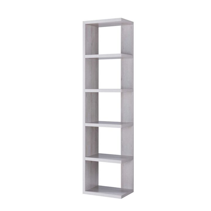 71 Inch Wooden Open Back Display Cabinet with 5 Shelves, White-Benzara