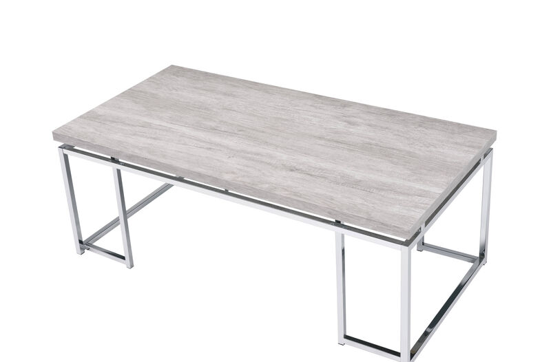 Hivvago 47 Inch Oak and Silver Wood And Metal Frame Coffee Table
