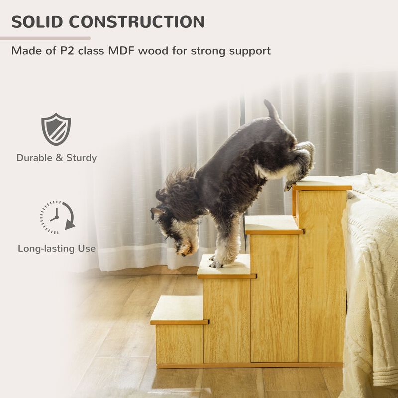 Natural Pet Steps: 4-Tier Wood Dog Stairs with Cushioned Cover image number 5