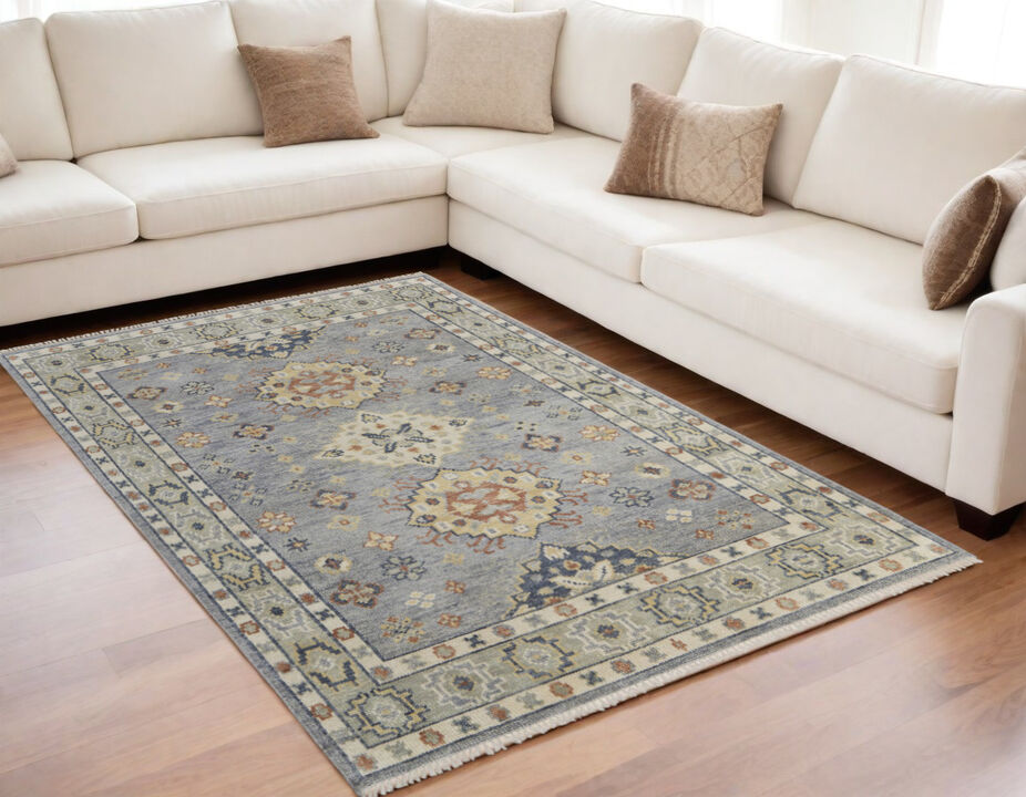 HomeRoots Wool Geometric Hand Knotted Area Rug With Fringe