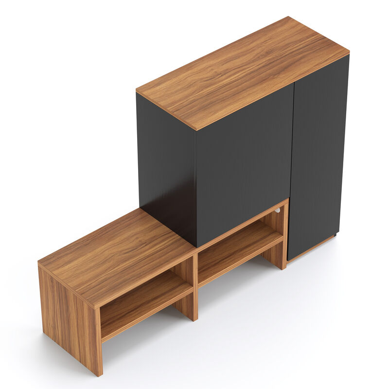 Wooden Convertible Corner Shoe Cabinet for Entryway 70.9", Walnut & Black image number 4