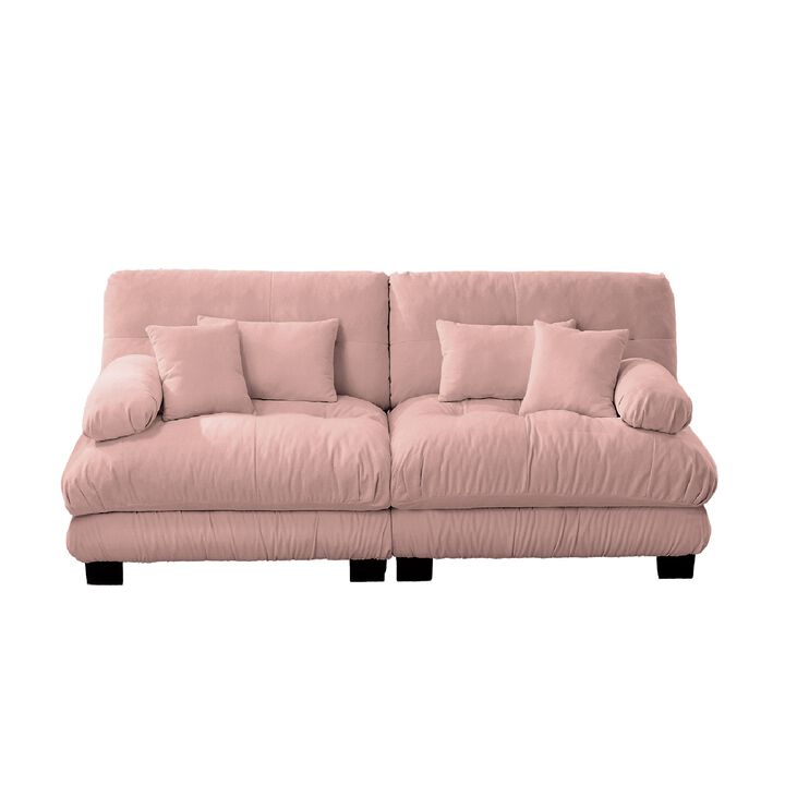 2-Seater Cloud Couch for Living Room, Chenille Fabric Sofa with 2 Lumbar & 2 Throw Pillows, High-Resilience Foam