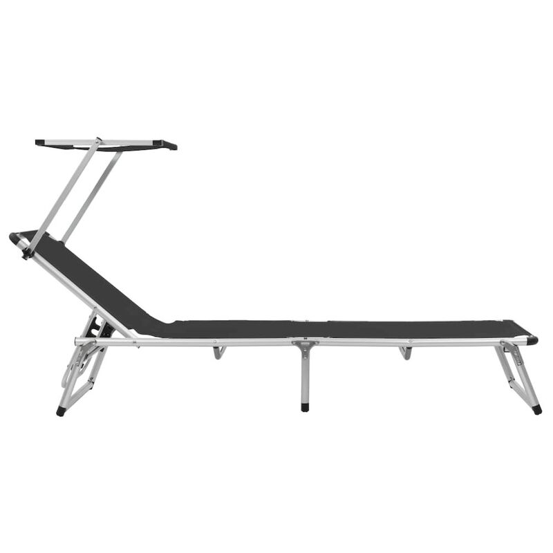 Sun Lounger Black Aluminum Standard Foldable Beach Chair