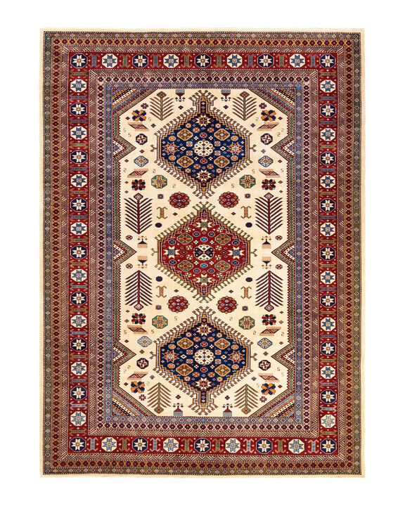 Tribal, One-of-a-Kind Hand-Knotted Area Rug  - Ivory, 7' 3" x 9' 10"