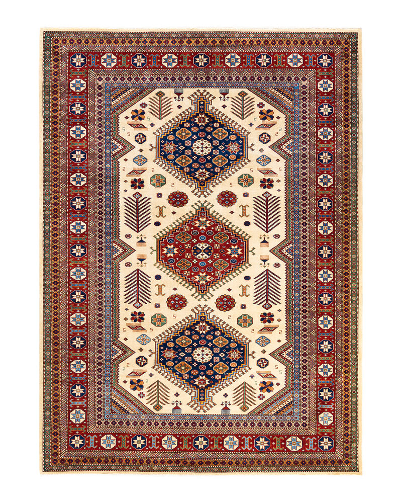 Tribal, One-of-a-Kind Hand-Knotted Area Rug  - Ivory, 7' 3" x 9' 10"