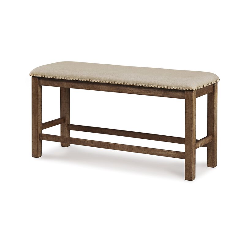 Chip Counter Height Bench, Nailhead Trim and Footrest, Nutmeg Wood image number 1
