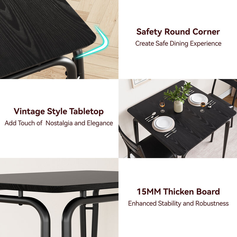 Modern 3-Piece Dining Set for 2 &ndash; Square Table & 2 Chairs &ndash; Space-Saving Compact for Apartment & Kitchen image number 2