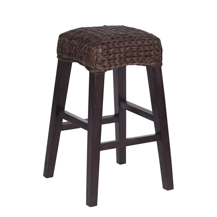 Maui Rustic Bohemian Hyacinth/Wood Backless Stool