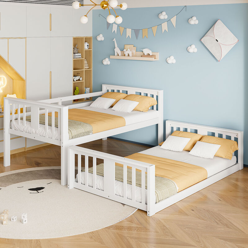 Whisen Twin Over Twin Bunk Bed with Ladder - White