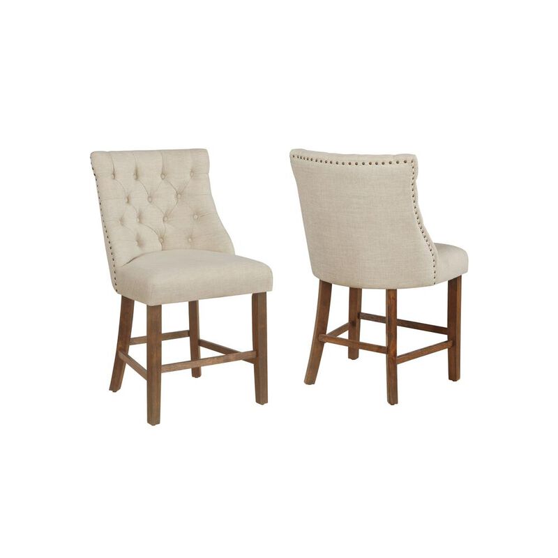Best Quality Furniture Counter height chair set of 2 in beige linen fabric