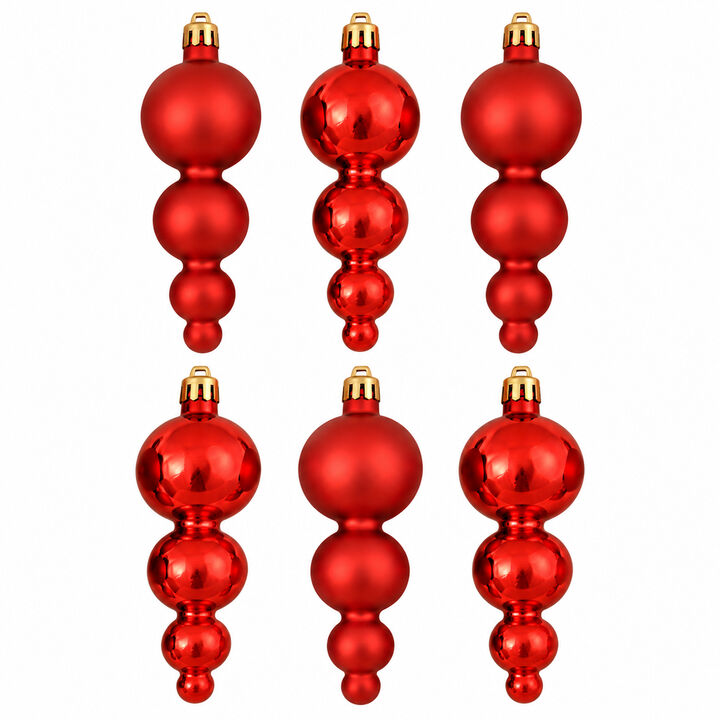 6ct Red Hot Shatterproof 2-Finish Christmas Ornaments 5.75"