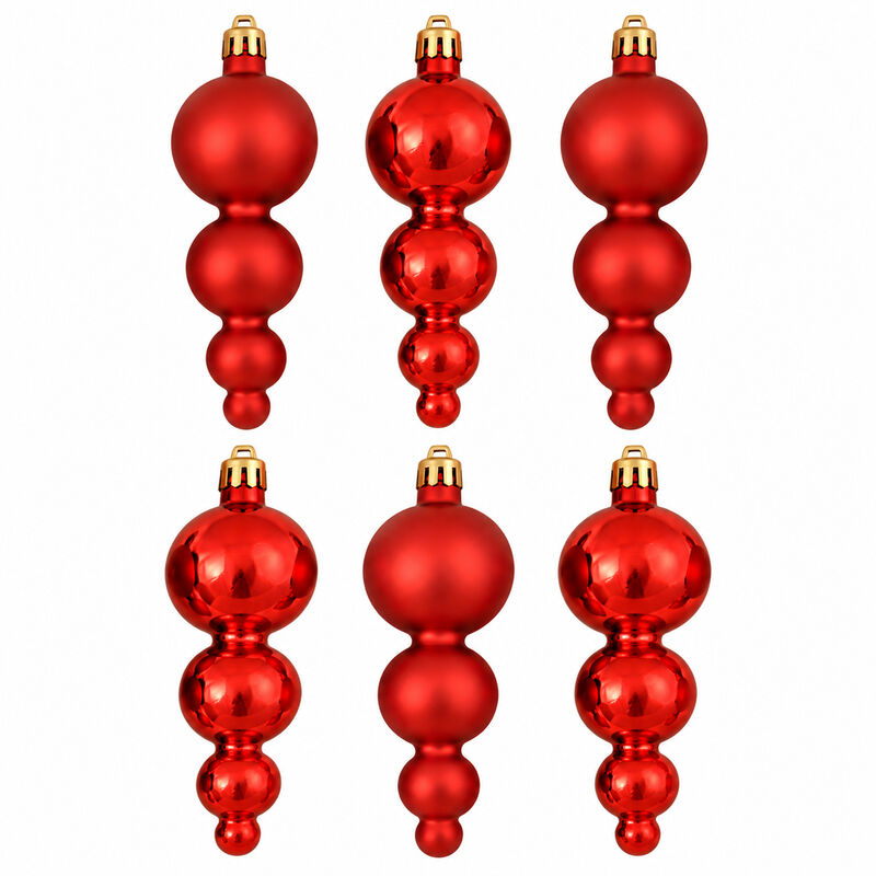 6ct Red Hot Shatterproof 2-Finish Christmas Ornaments 5.75" image number 1