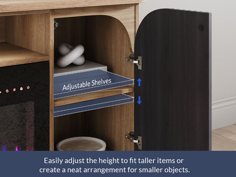 BELLEZE 68 Inch Fluted TV Stands with 36" Electric Fireplace, Modern Fluted Entertainment Center with Open Storage Shelves& Cabinets, Media Console TV Cabinet For Living Room Bedroom (Camel)