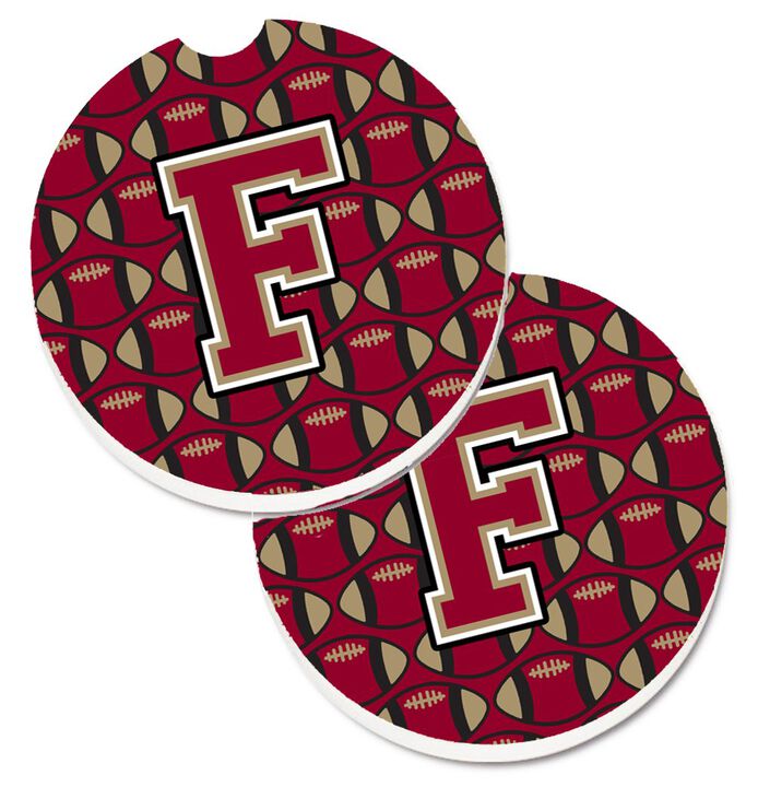 Caroline's Treasures Letter F Football Garnet & Gold Set of 2 Cup Holder Car Coasters CJ1078-FCARC, 2.56, Multicolor