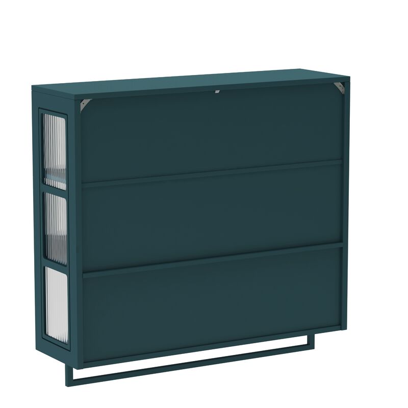 Bathroom Wall Cabinet, 3-Door Wooden Wall Cabinet with Open and Hidden Storage Space, Medicine Cabinet with Glass Door and Towel Bar image number 7