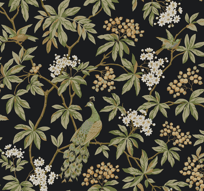 Peacock Estate Black Wallpaper (Set of 2) image number 0