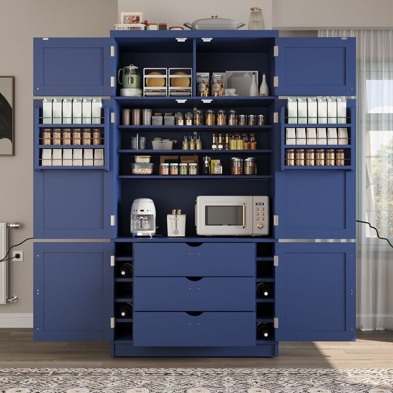 Merax Extra-Large Kitchen Pantry - 6-Door Storage with Built-In Power Outlets & Wine Racks image number 1
