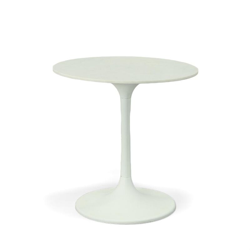 Carolina Living Enzo 30 Round Marble Top Dining Table - White Top - White Base