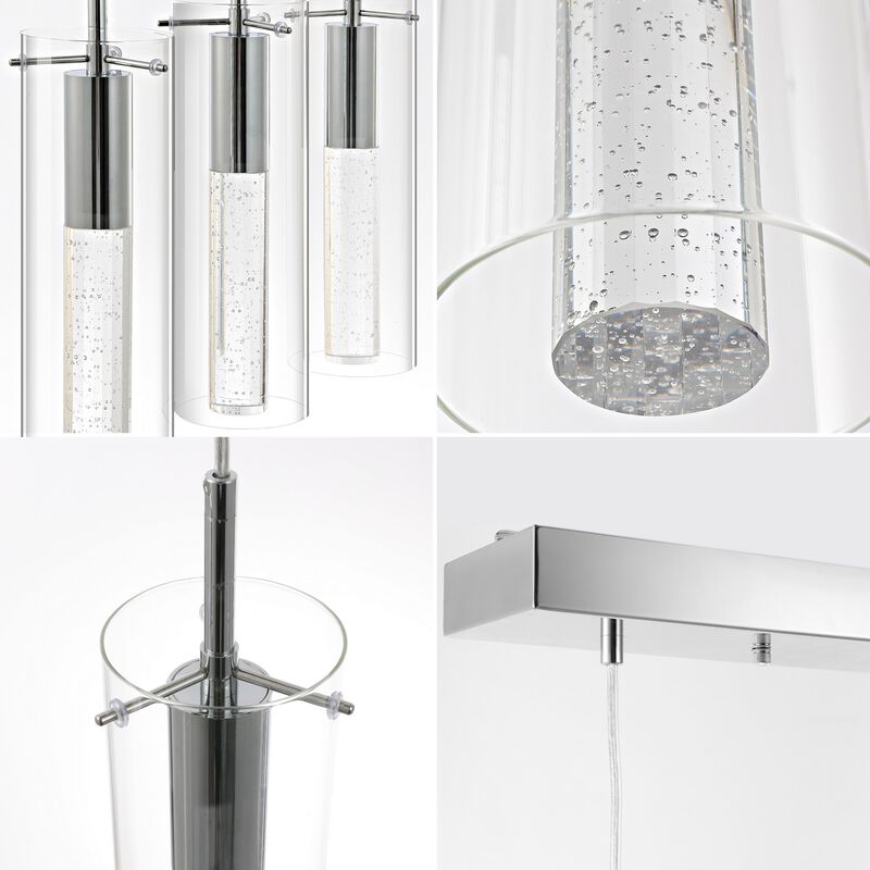 Mium 21.63" 3-Light Modern Style Iron/Crystal/Glass Integrated LED Linear Pendant